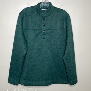 ASPEN Sweater Green Quarter Button Ski Outdoorsman Mock Neck Grandpa Preppy Med